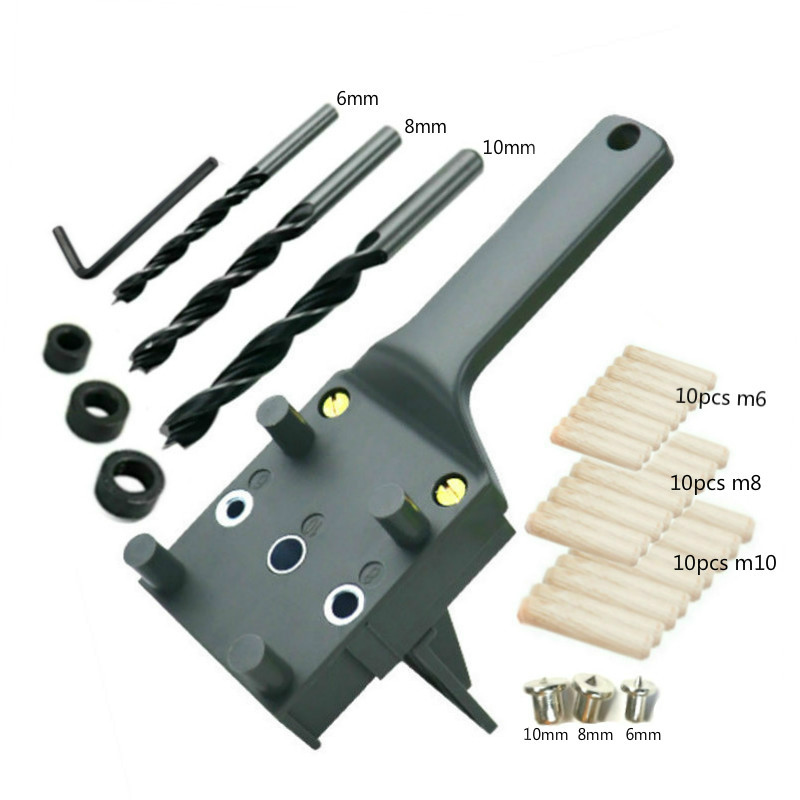 

Handheld Woodworking Dowel Jig Guide For 6 8 10mm Drill Bits Wood Drilling Straight Hole Doweling With Metal Sleeve