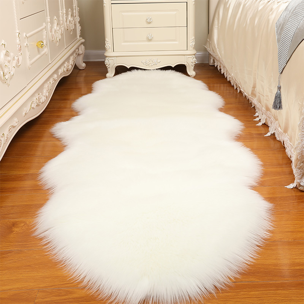

Urijk European Long Hair Bedroom Carpet Bay Window Bedside Mat Soft Sheepskin Rug Carpets Washable Blanket Living Room Rug, D-grey 40x60cm