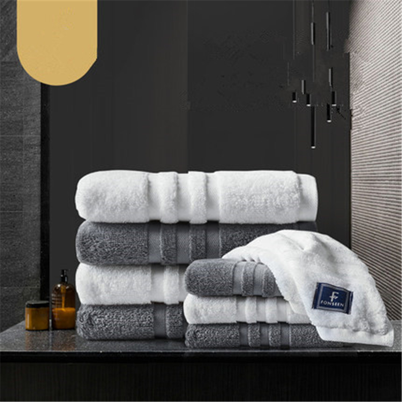 

2piece Five star hotel towel cotton thickened washcloth soft absorbent cotton household instant dry big towel, White 2piece