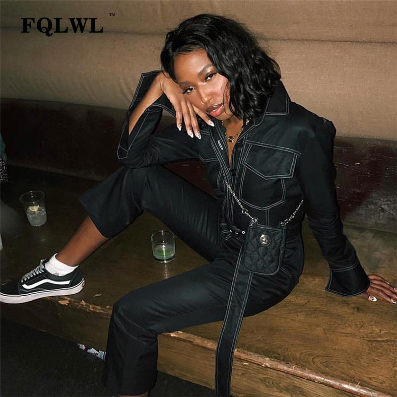 womens black denim jumpsuit