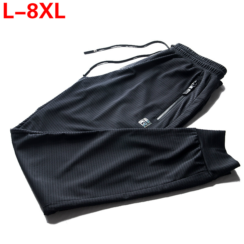 

140kg Plus Size 5XL 6XL 7XL 8XL Ice Cool Men Sweatpants Mesh Silk Sports Pants Oversized Sweatpants Quick Dry Elasticity Stretch, Black