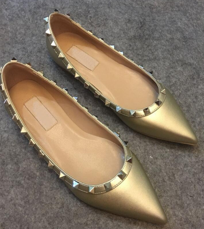 

Genuine leather ballerina dress shoes Gold silver black blue red runway classic fashion women flats loafers