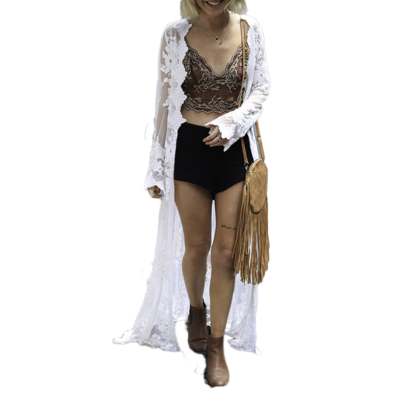 

2020 New lace cardigan bikini blouse long sun protection dress