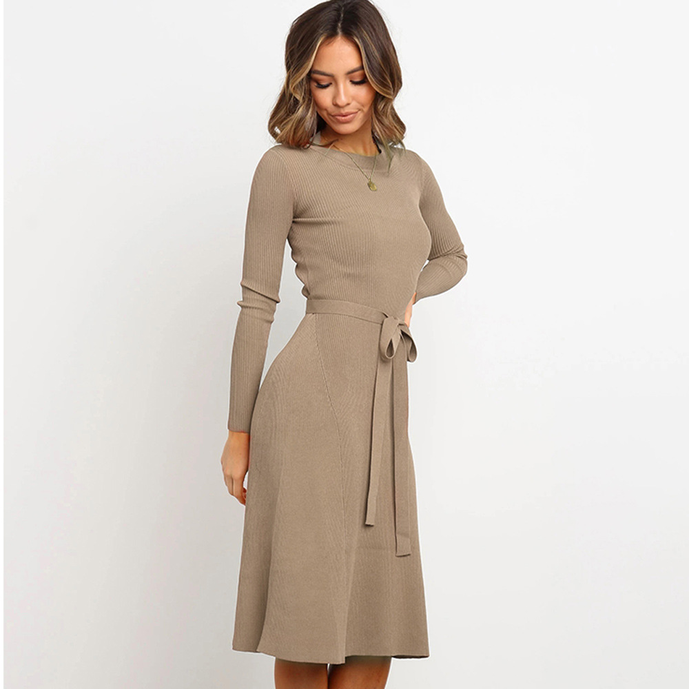 

Autumn and Winter Designer Womens Dress Luxury Dress for Women Brief Long-sleeved Brand Womens Dresses with Knee-Length Highly Quality, Black