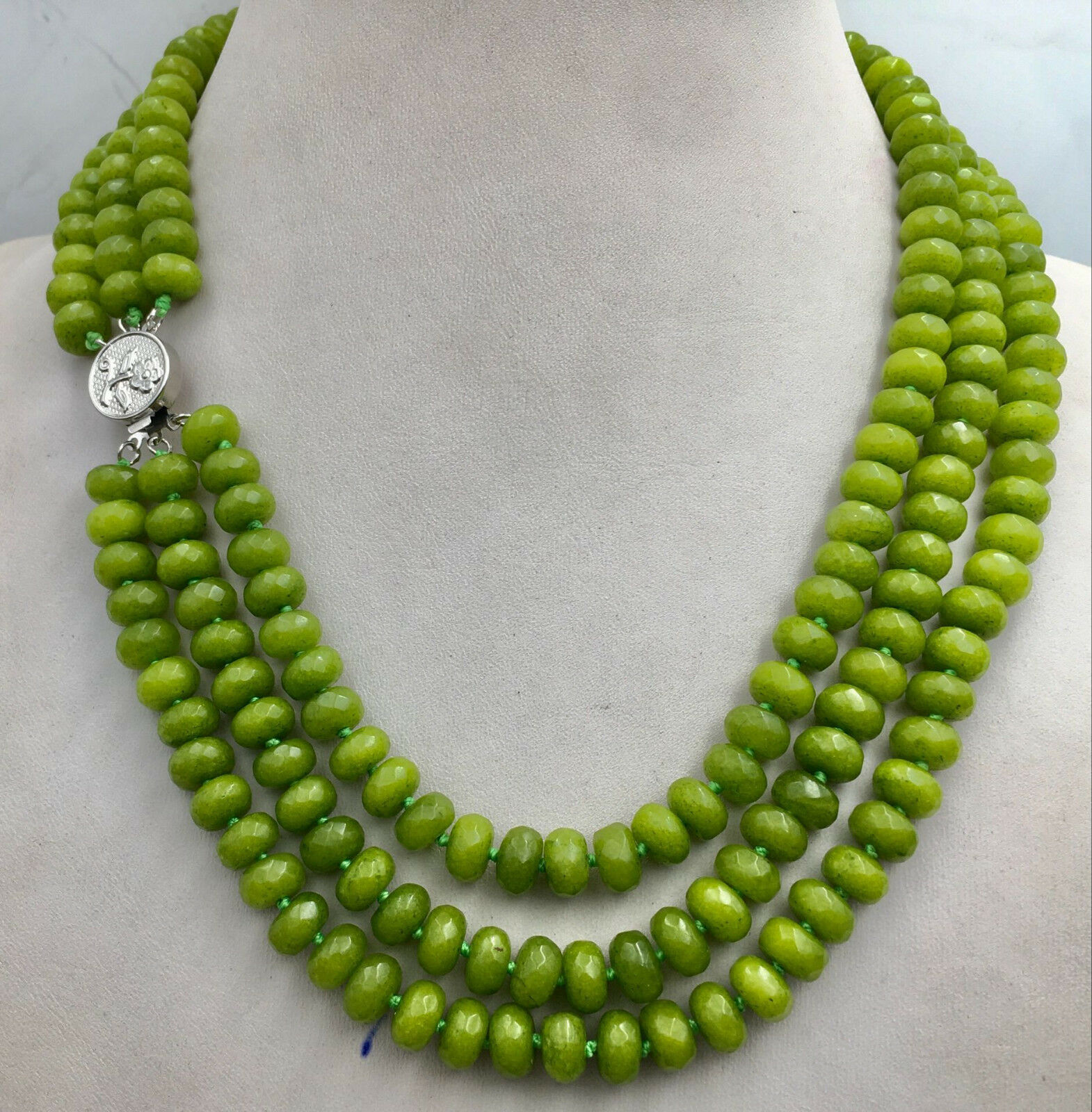 

Huge 5x8mm NATURAL Green Peridot FACETED BEADS NECKLACE 3 Row 17-19''