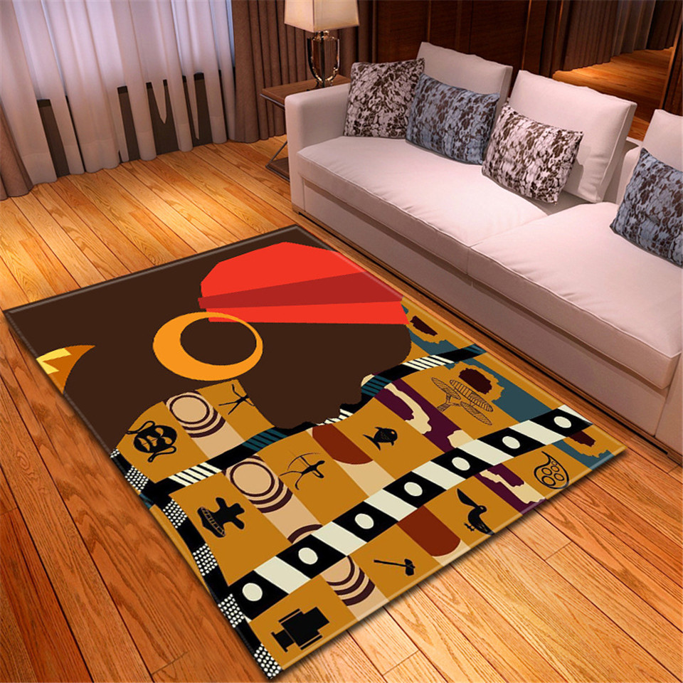 

Floor Carpets African Woman Printing Large Area Rug American Style Modern Carpet Fluffy Deco Adult Room Living Room Mat, Yellow