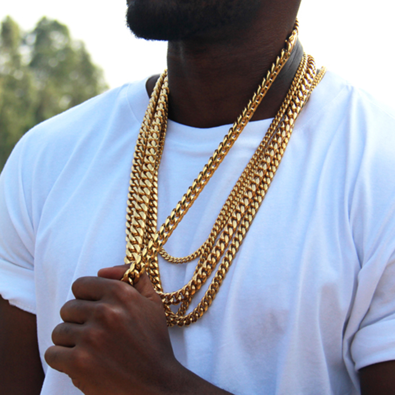 

Chains Chain Necklace Mens Long Stainless Steel Cuban Link Gold Hip Hop Faucet Lager Jewelry On The Neck
