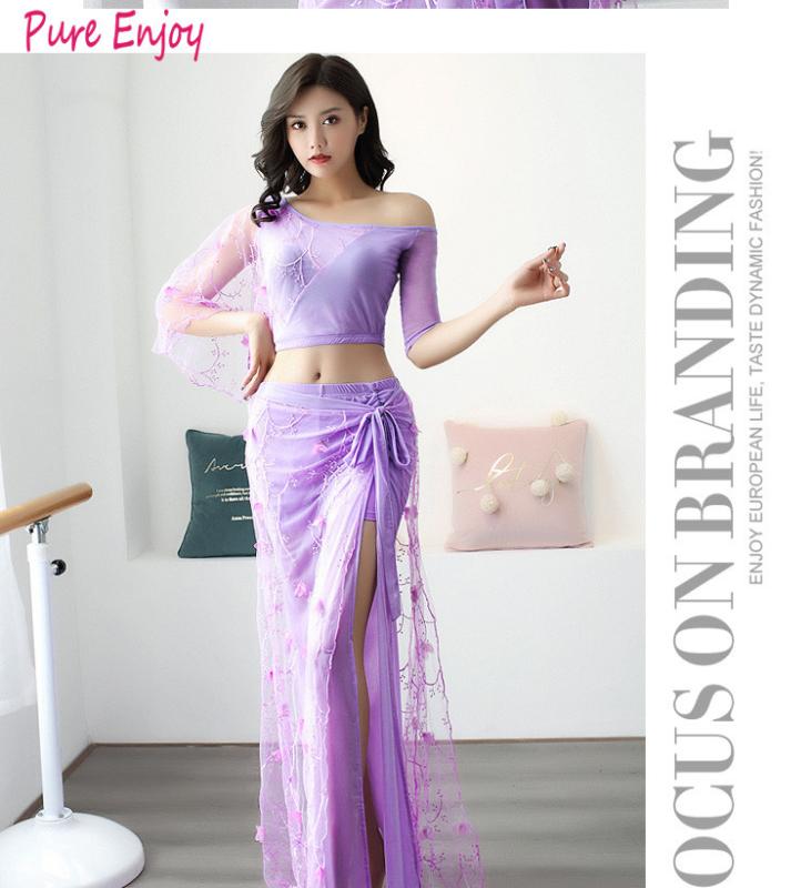 

Women Belly Dancing Set Belly Dance Autumn And Winter purple skiy blue dance Clothes Suits top+skirt Oriental Beginners, Light purple