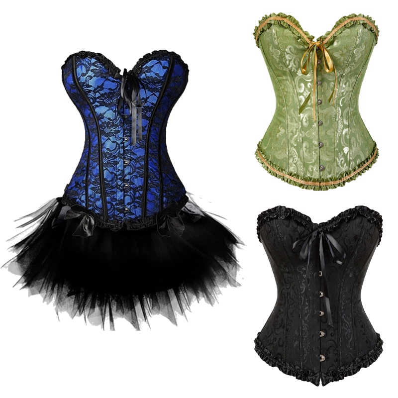 

X Sexy Overbust Corset Women Steampunk Clothing Floral Gothic Plus Size Corsets Lace Up Boned Bustier Waist Cincher Body Shaper, 22