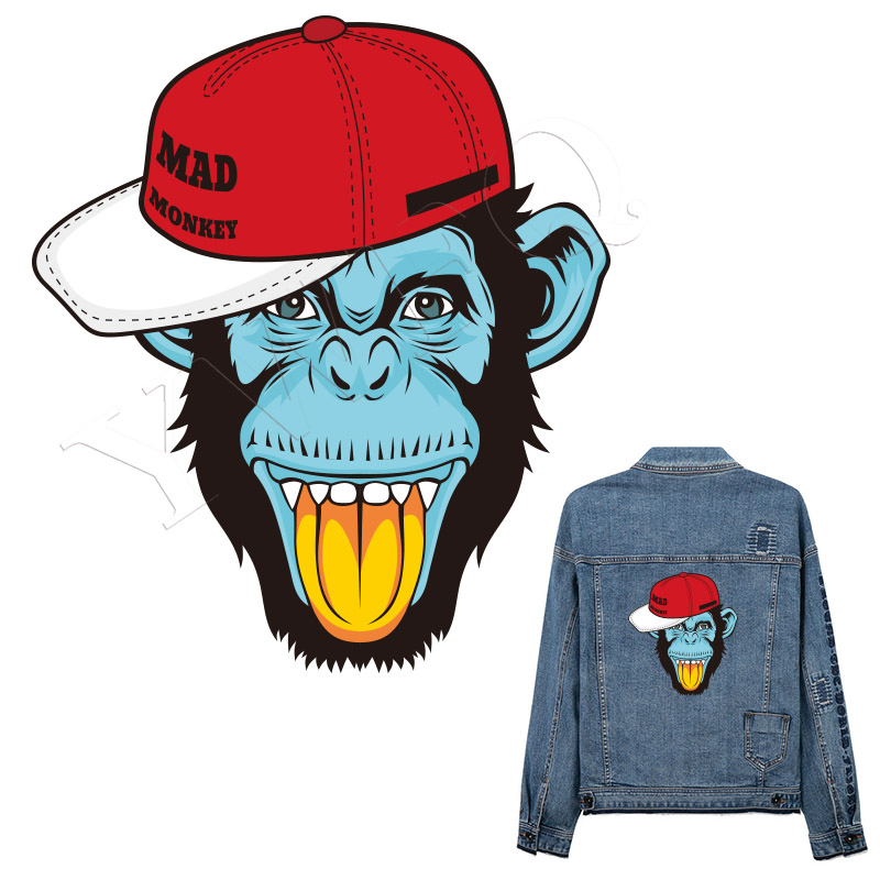 

Clothes Stickers Mad Monkey Iron-on Patches Heat Press Appliqued A-level Washable Sticker Badges Parches