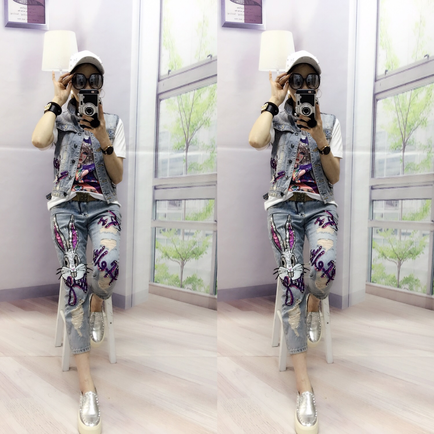 

Purple The New Sequins Ripped Jeans Fashion Women'S Wear ShuHua95