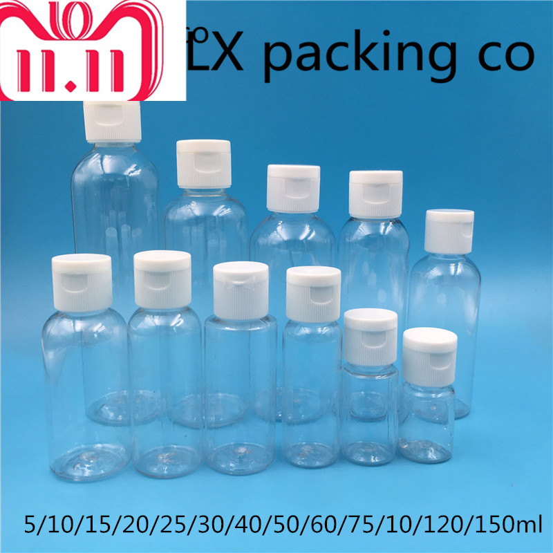

50 pcs 60 100 150 ml Empty Transparent Plastic Pack clamshell water Bottle Crystal Clear Flip Top Cap Packaging