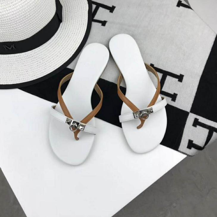 [With Box] 2020 New H Designers Rubber Bottom Sandals Women Slippers Fashion Leather Flip Flops Women Beach Casual Slipper 35-40