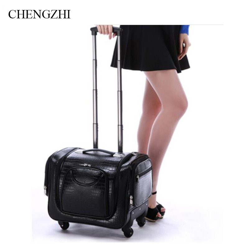 

CHENGZHI16 inch women beauty case professional cosmetics box cabin makeup trolley bag on wheels, Beige