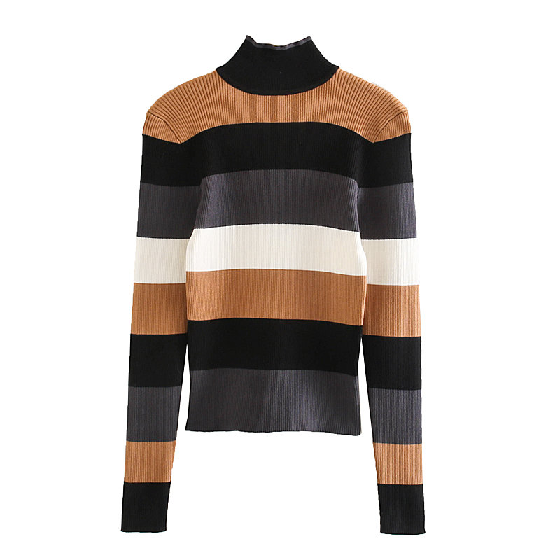 

2019 striped turtleneck sweater women knitted casual pullovers jumper long sleeve office lady slim jumper, As pic