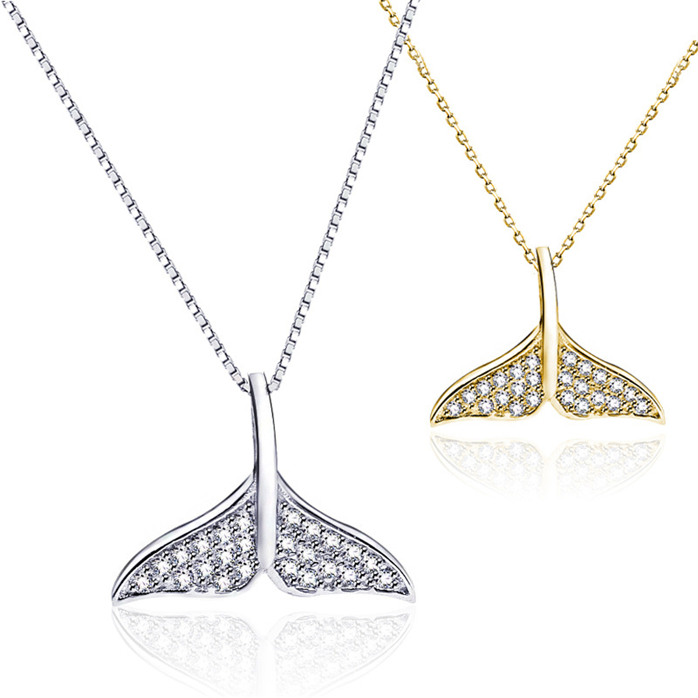 CR jewelry S925 Sterling Silver Mermaid tail Necklace Korean version dolphin tail Pendant for women free shipping-image-513712658