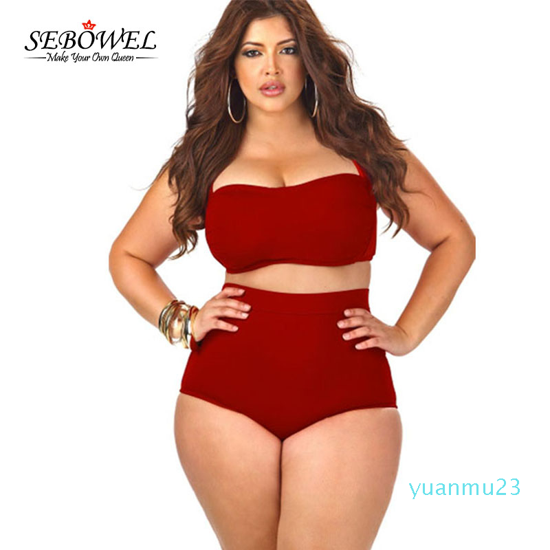 Wholesale-SEBOWEL Sexy Plus Size Swimwear Womens High Waist Bikini Set 2019 Summer Swimsuit Sexy Large Female Bikinis Bathing Suits 5XL
