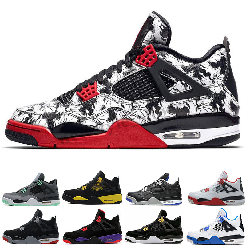 

New what the bred 4 4s jumpman basketball shoes sneakers mens fiba Silt Red Splatter white cement stealth oreo men trainers US 7-13 TK16, Colour 1