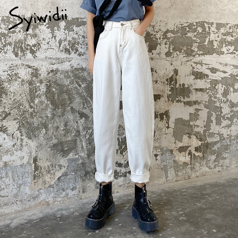 

milk white mom jeans for woman plus size high waist jeans loose style harem pants boyfriend for women 2020 new fashion