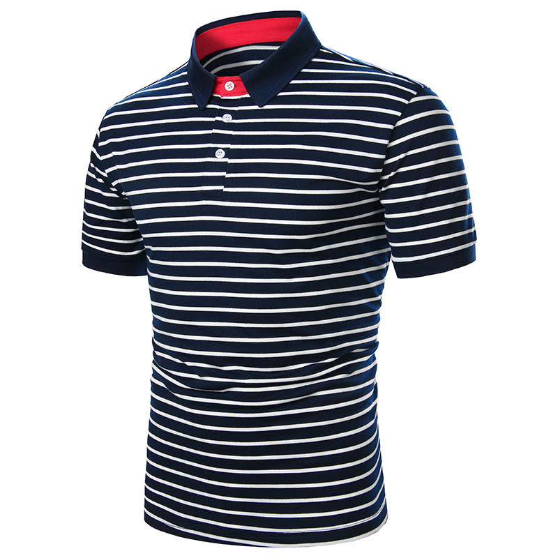 Striped Printed POLO Shirt Mens Summer Casual Short Sleeved Slim Lapel Neck Male Tops
