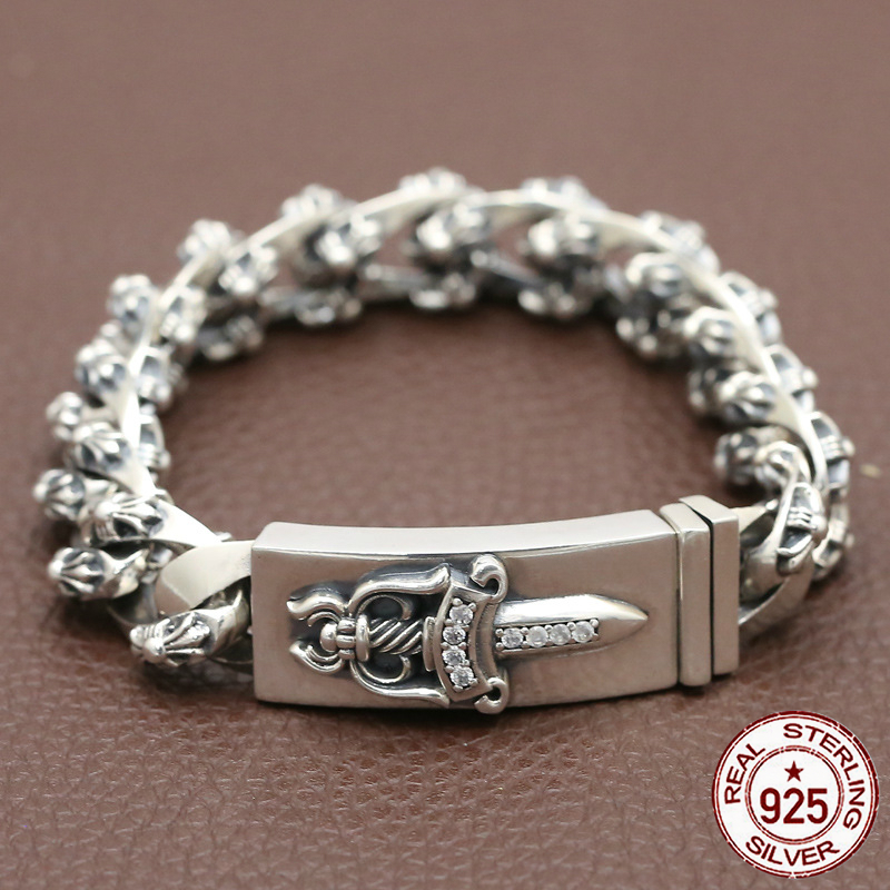 

100% S925 sterling silver bracelet personality fashion retro punk style cross sword shape to send a gift of love 2018 new hot