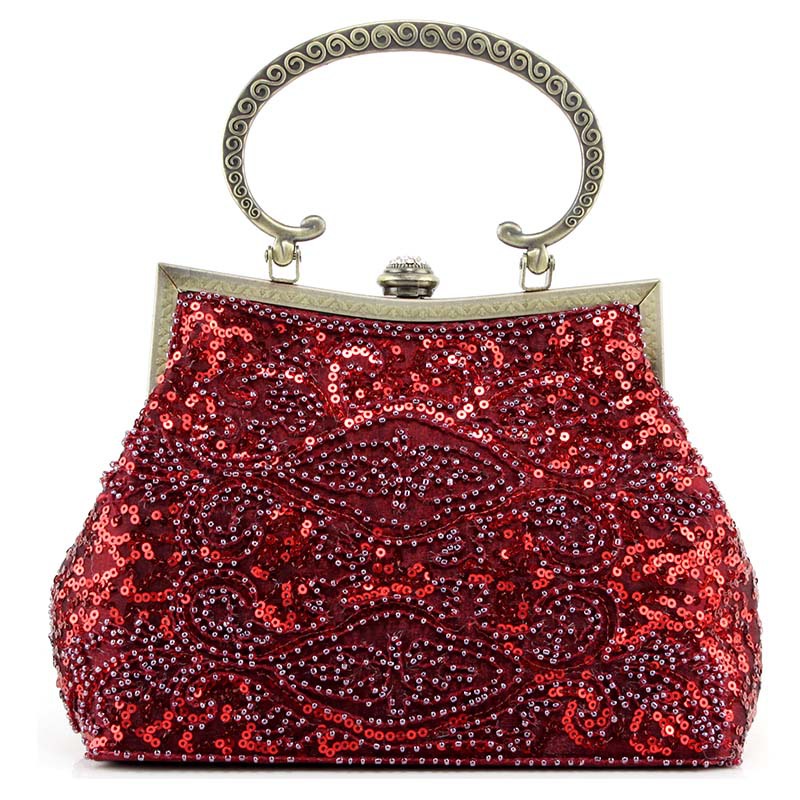 

Vintage Women Evening Bag Crossbody Women Clutch Bags Burgundy Pearl Beaded Purse Chain Shoulder Party Bag with Metal Hasp, Black