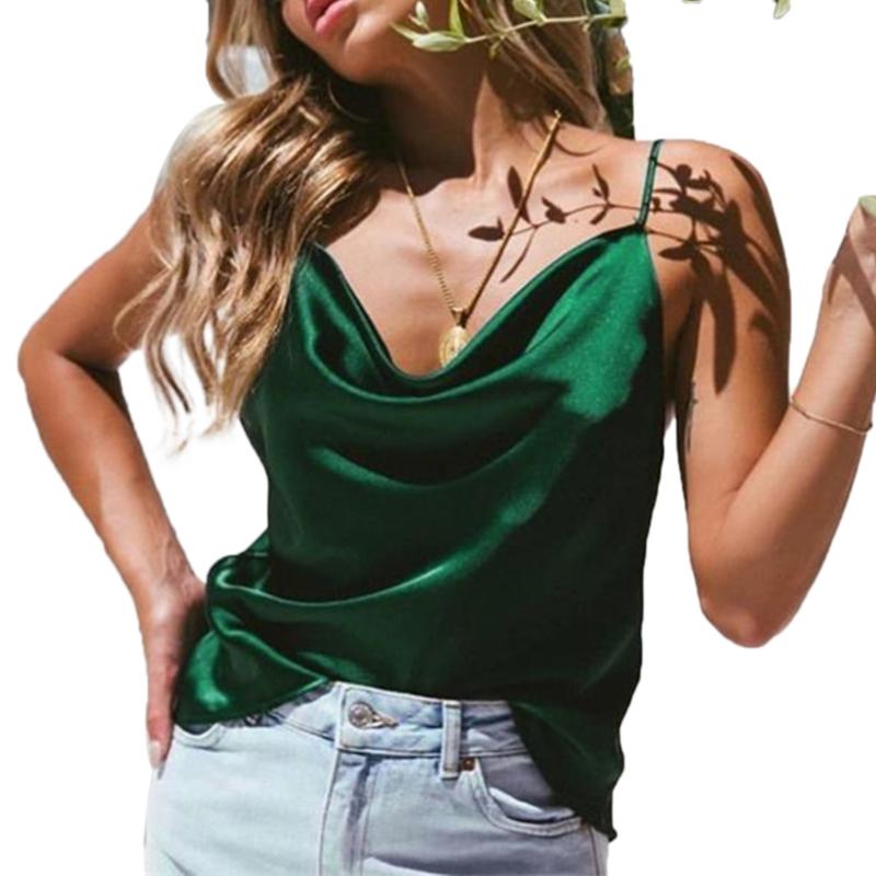 2020 Women Sexy Top Camisoles Summer Tank Casual Outfit Solid Color Silk Loose Top Low Chest Wild Fashion Camis Crop Tops