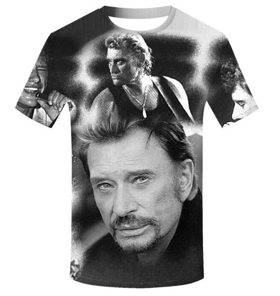 

New Arrive Popular Johnny Hallyday Rock Star T Shirt 3D Printed Fashion Short Sleeve Tshirt Streetwear Casual Summer Tops, White;black