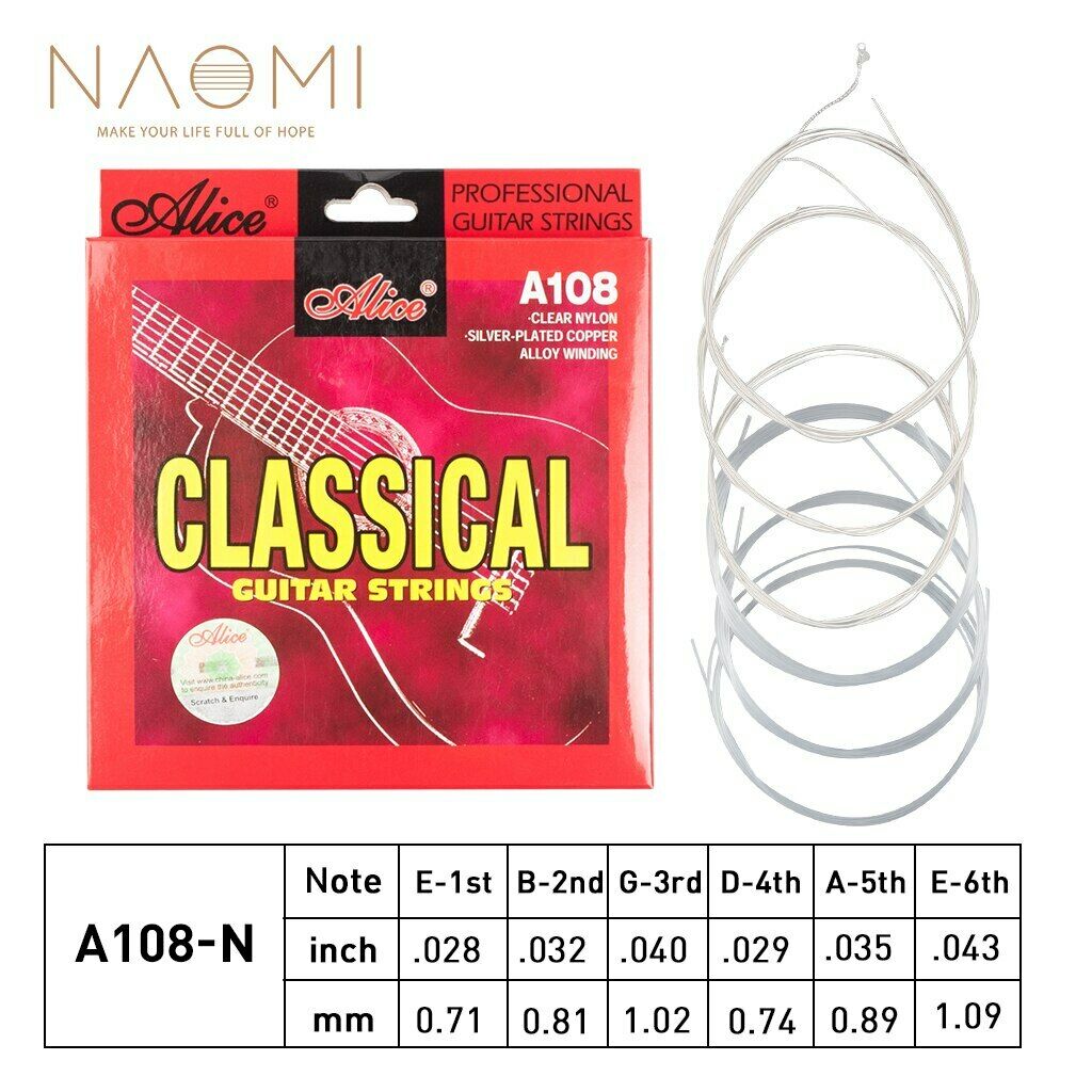 

Classical Guitar Strings A108-N Clear Nylon Silver-Plated Copper Alloy Wound