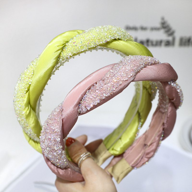 

Vintage Silk Rhinestone Chain Bezel Hair Band Women Braided Headband Hoop Hair Clips Girls Accessories opaska do wlosow