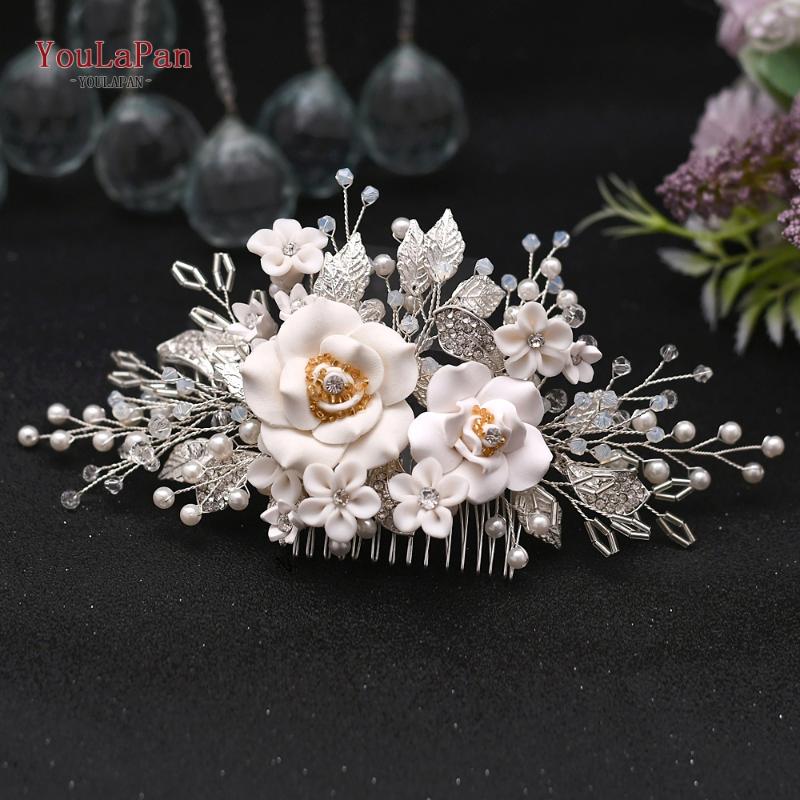 

YouLaPan Floral Hair Pieces for Women Wedding Hair Clip Silver Bridal Comb Romantic Wedding Hairpins Bridal Headpieces HP320
