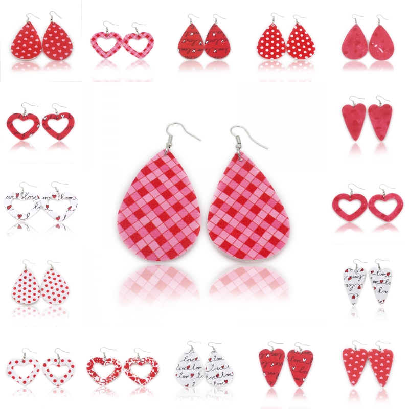

Kimter Angel PU Leather Earrings for Lady Red Heart Hollow Printing Oval Dangle Earring Jewelry Women Valentine's Day Gift Free DHL U41FA