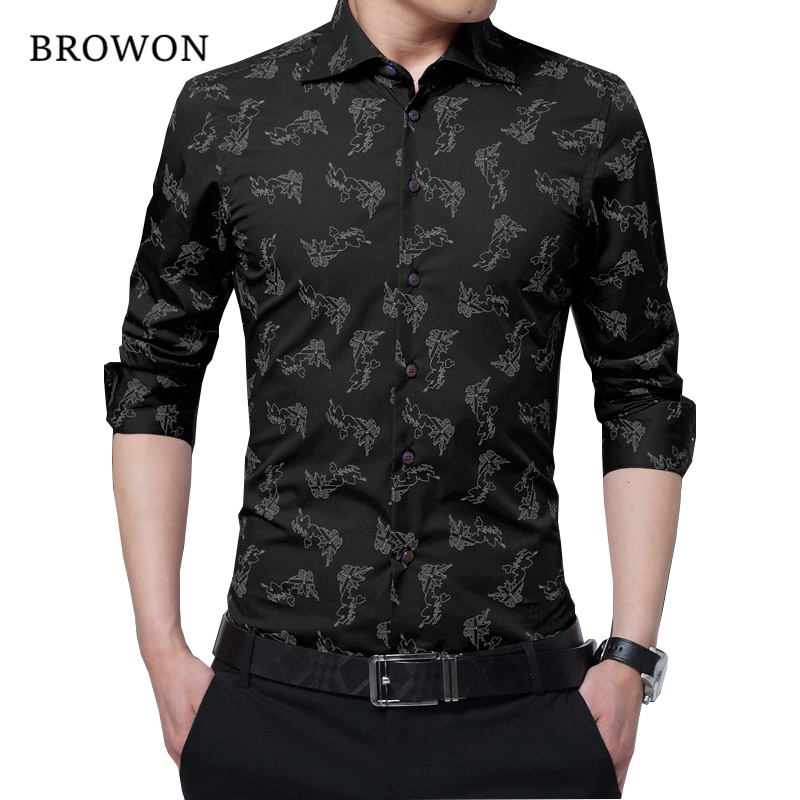

BROWON New Arrival Men Shirt Business Casual Office Shirt Men Plus Size Long Sleeve Blouse for Man Camisa Masculina, Black