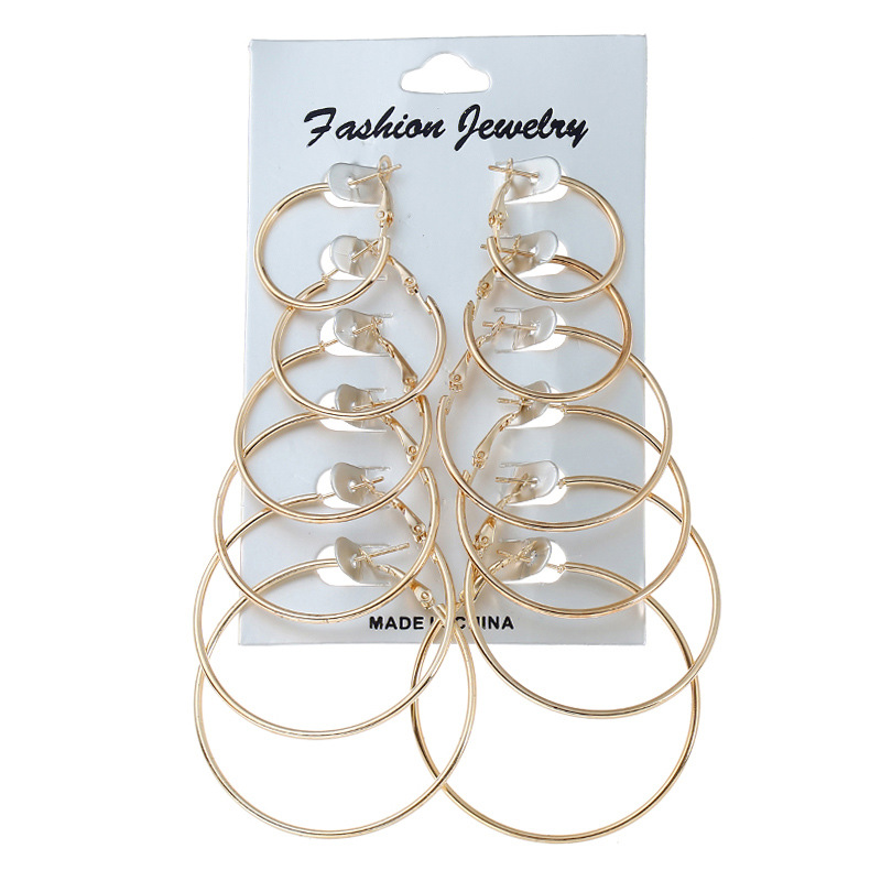 

Hoop & Huggie Ornament Design 6 Pair/set Exaggerated Circle Earring