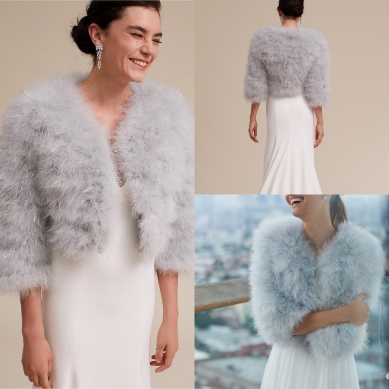 

Silver Grey 2019 New Fur Wraps Wedding Shawls Bolero Jackets Winter Bridal Cape Winter Coat Bridesmaid Wrap Fast Shipping, White