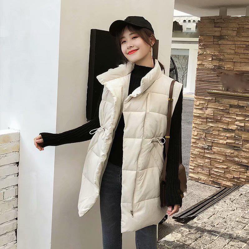 

Fashion Sleeveless Long Women' Parkas Winter Coat Jacket Femme Loose Vest Jackets Female Cotton Padded Overcoat, Black