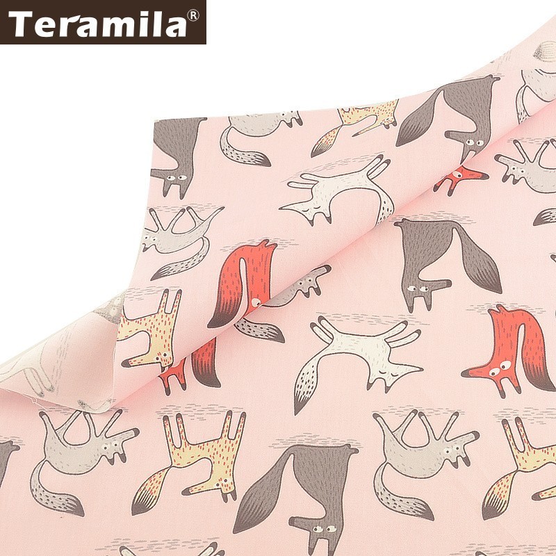 

Teramila Foxes Animal Design 100% Cotton Fabric Pink Tecido DIY Patchwork Pillow Quilting Cloth Sewing Home Textile Bed Sheet
