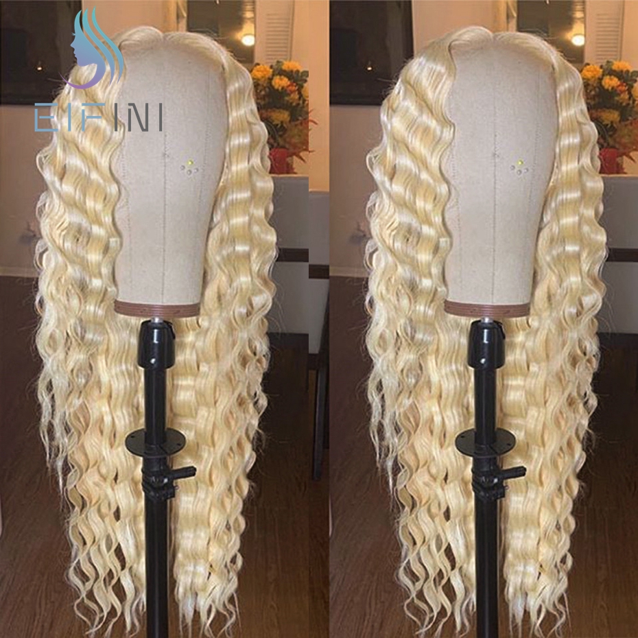 

#613 Deep Wave Human Hair Full Lace Wig Pre-Plucked 150% Density Blond Remy Brazilian Hair Full Lace Wigs With Baby Eifini