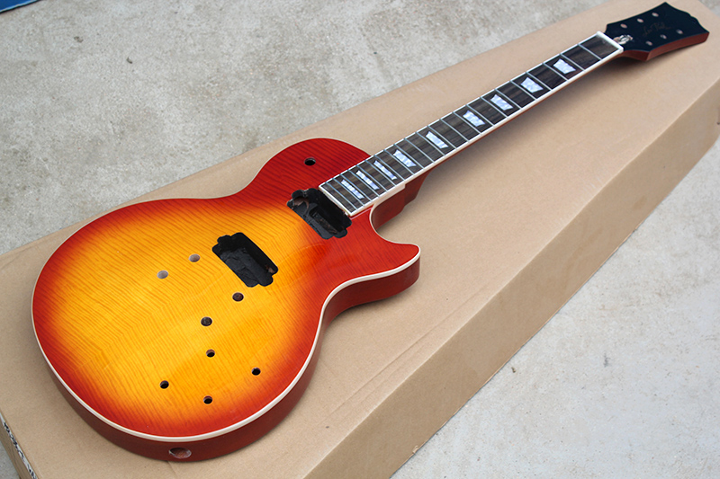 

Factory Custom Cherry Sunburst Electric Guitar Kit(Parts) with Flame Maple Veneer,DIY Semi-finished Guitar,Offer Customized