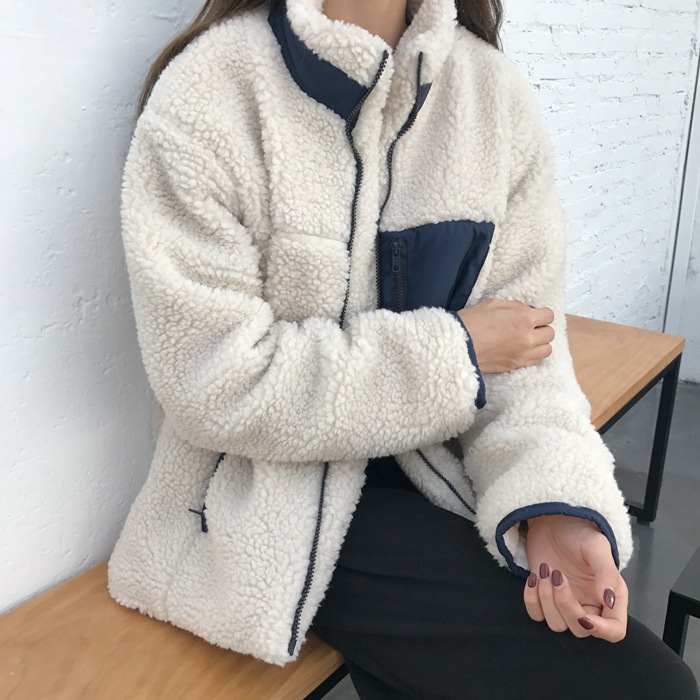 

Autumn And Winter Cotton-padded Clothes New Style Korean-style-Style Versatile Color Block Loose-Fit Thick Fleece Jacket Women's, Picture color