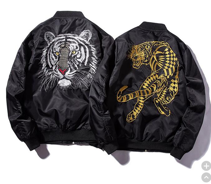

New Bomber Mns Jackets Embroidery Golden white tiger 2019 Jacket Mens MA1 Pilot Bomber Jacket Male Embroidered Thin Coats, Gold