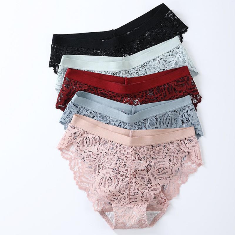 

3PCS Sexy Lace Panties Soft Breathable Briefs Women Underwear Ladies Panty Transparent Low-Rise Underpants Lingerie Intimates XL, As shown