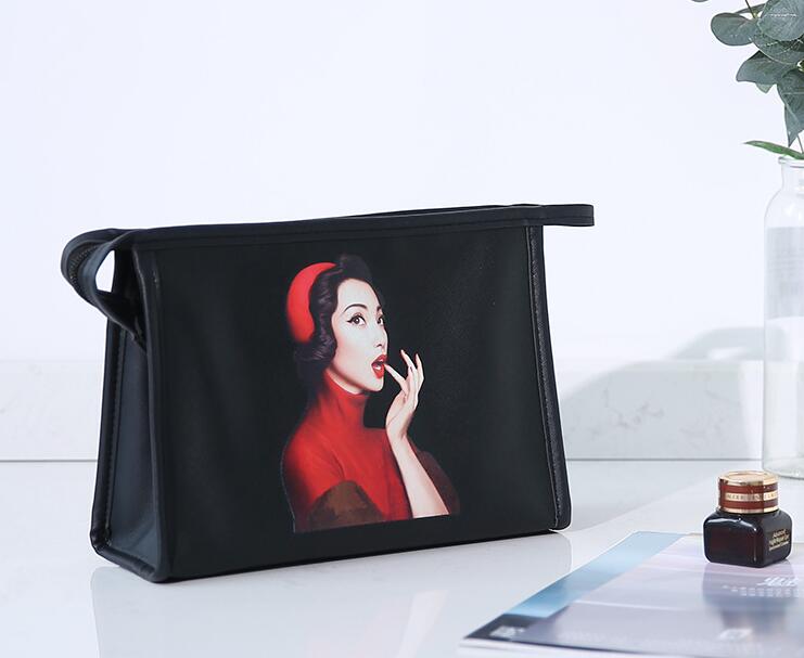 

2020 Women Wash Bag Handbags Large Capacity PU Waterproof Pattern Cosmetic Bag Ladies Portable Travel Storage Bags, Black
