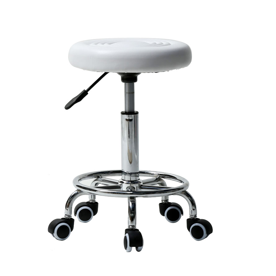 Round Stool with Lines Rotation Bar Stool White-image-545779347