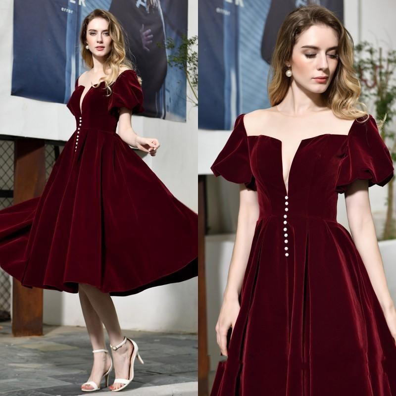 Simple Velvet A-Line Robes de bal 2020 Sweetheart Tea Longueur Courte Plate Robe Formelle Robes de soirée Ogstuff Vestidos de Fiesta de Noche