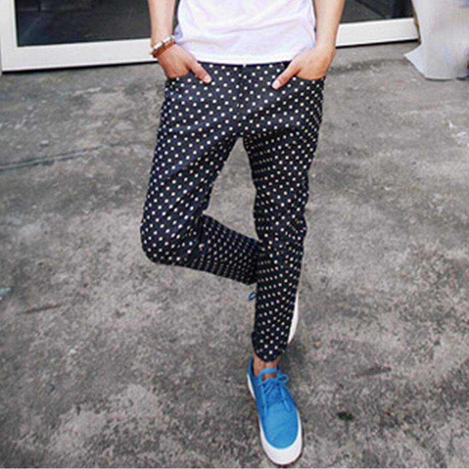 

30-44 ! 2016 New Men's clothing Plus size the boys male personality round polka dot jeans trousers singer costumes, Dark blue