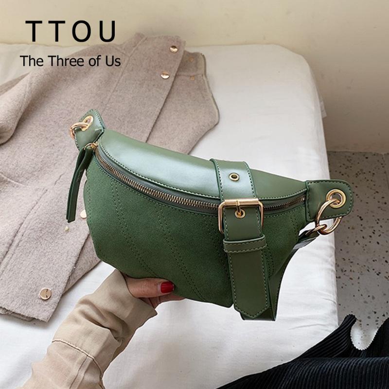 

New Designer Fashion Chain Banana Waist Bag Women Solid Color Shoulder Pu Leather Ladies Office Crossbody Messenger Chest Bags, Beige