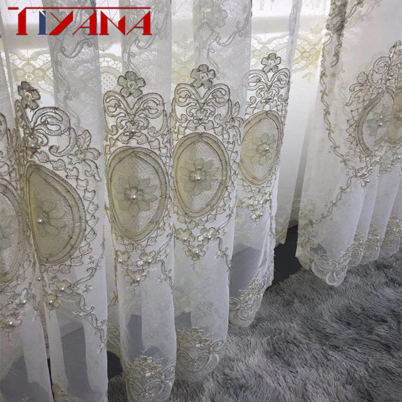 

European Luxury Embroidery Screen Beads Tulle Curtain Luxury Home Decoration For Living Room Bedroom Custom Sheer Curtain T260#4 T200323, Curtain tulle