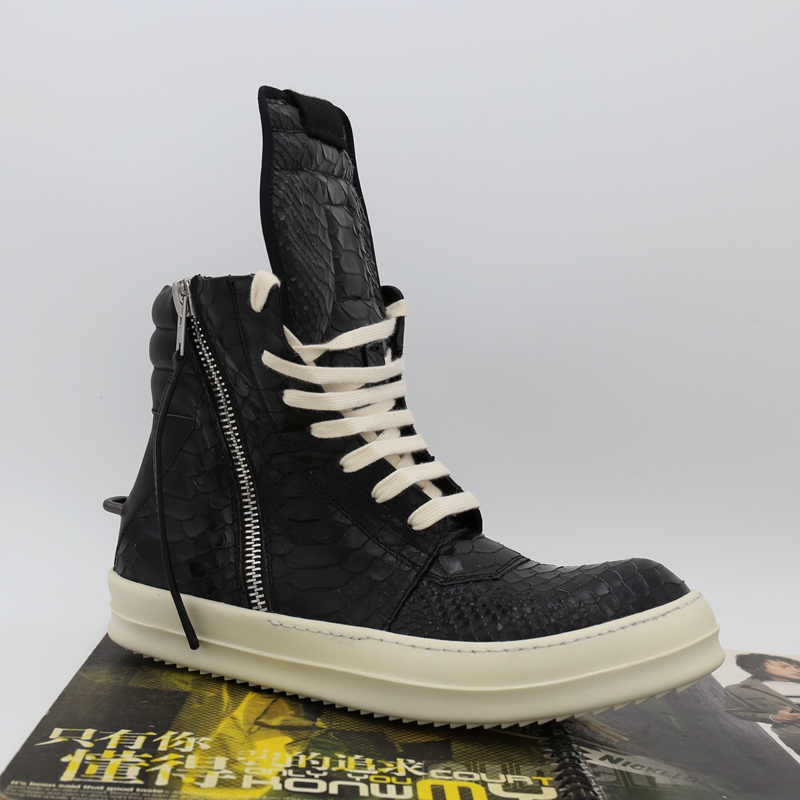

Men and women hoops hook knife python skin outer zipper boots fashion leather couple high-top tide TPU soles incense genuine leather shoes