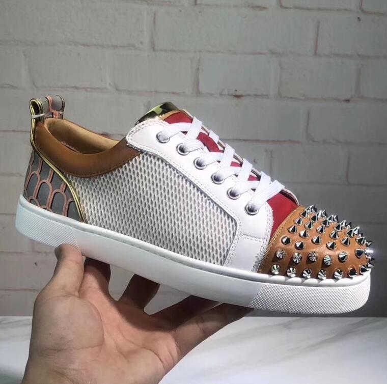 

Fashion Designer Spikes Net hole Flats shoes Red Bottom For Women Mens Luxury Party Lovers Genuine Leather Sneakers size 35-47
